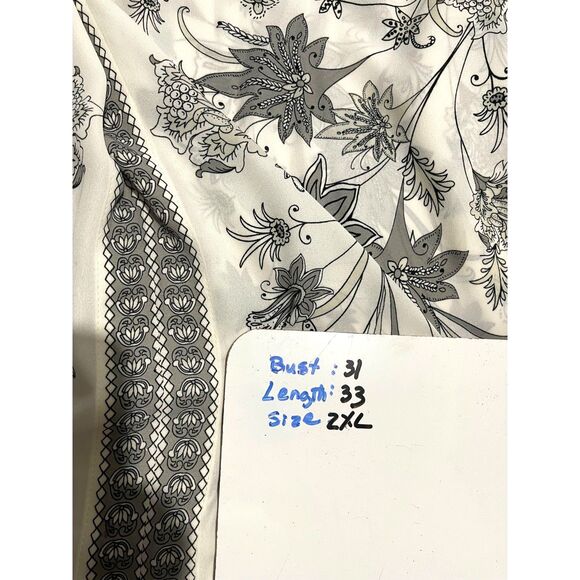 Asymmetrical floral shirt boho neutral summer vacation casual resort women 2XL - Picture 6 of 6